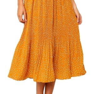 Elegant Mustard Polka Dot Midi Skirt